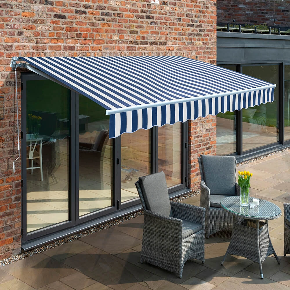 2.5m Budget Manual Awning, Blue And White 1 2.5m Budget Manual Awning, Blue And White