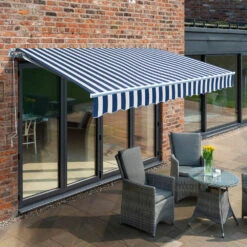 3.5m Budget Manual Awning, Blue And White