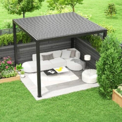 4m X 3m Charcoal Pergola With Steel Louvered Shutter Roof By Primrose Living