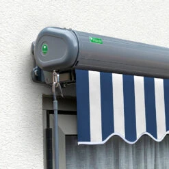3.0m Full Cassette Electric Blue And White Awning (Charcoal Cassette) -Primrose Awnings Full 20Casette Black blue and white sml 2