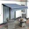 4m Full Cassette Manual Blue And White Awning (Charcoal Cassette)