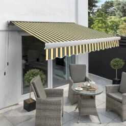 3.5m Full Cassette Manual Awning, Yellow And Grey Stripe