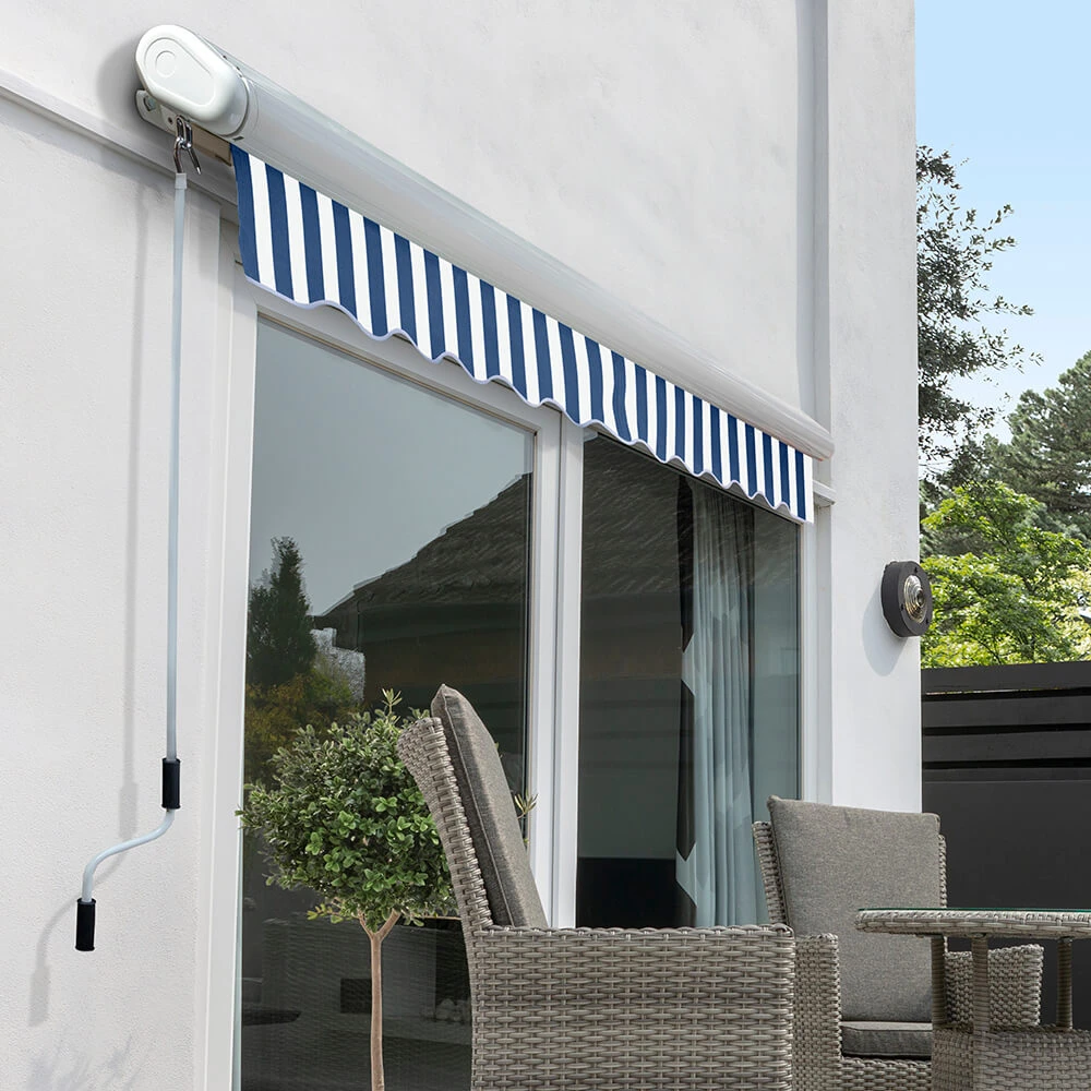 3.0m Full Cassette Electric Awning, Blue And White Stripe 2 3.0m Full Cassette Electric Awning, Blue And White Stripe - Image 2