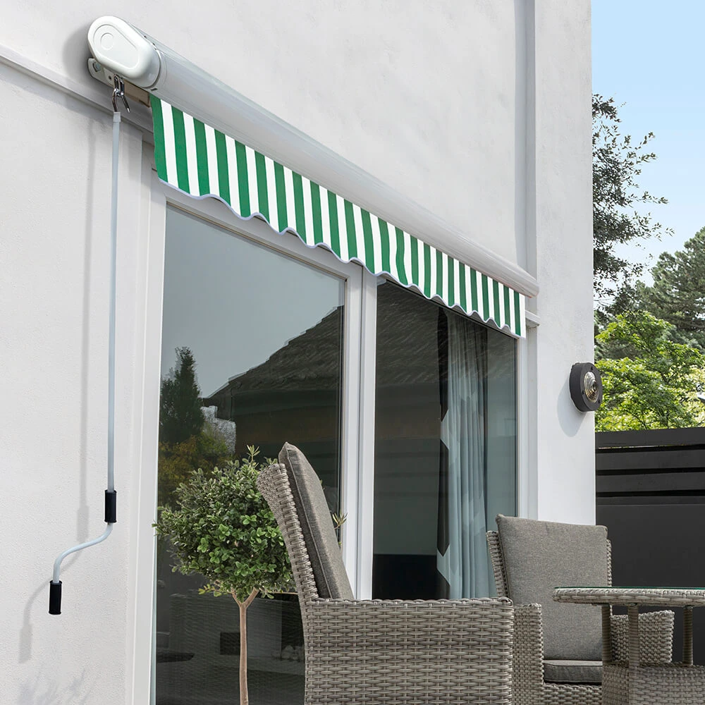 3.0m Full Cassette Manual Awning, Green And White Stripe 2 3.0m Full Cassette Manual Awning, Green And White Stripe - Image 2