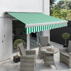 4.0m Full Cassette Electric Awning, Green And White Stripe