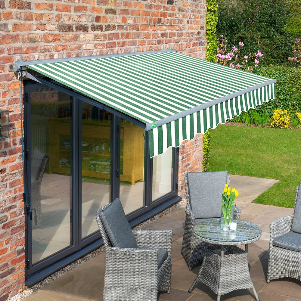 3m Half Cassette Manual Green And White Awning (Charcoal Cassette) 1 3m Half Cassette Manual Green And White Awning (Charcoal Cassette)