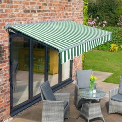 2.5m Half Cassette Manual Green And White Awning (Charcoal Cassette)