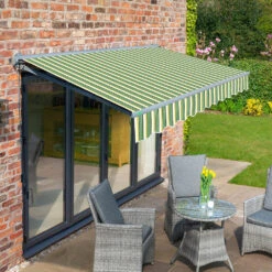 3.5m Half Cassette Manual Green Stripe Awning (Charcoal Cassette)