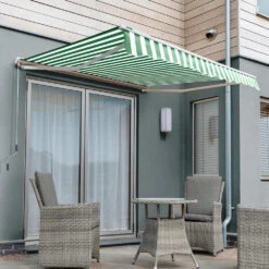 3.0m Half Cassette Patio Awning Electric Awning, Green And White