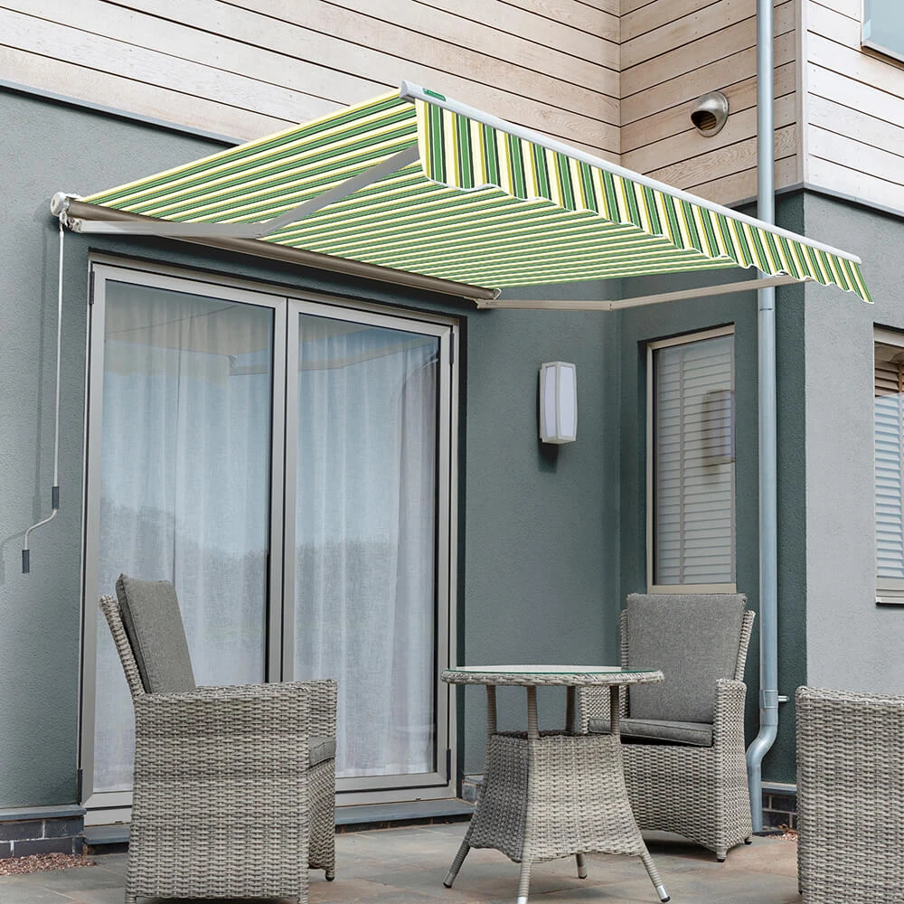 4.5m Half Cassette Electric Awning, Green Stripe Acrylic 1 4.5m Half Cassette Electric Awning, Green Stripe Acrylic