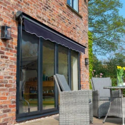 2.5m Half Cassette Manual Plain Dark Blue Awning (Charcoal Cassette) -Primrose Awnings Half 20Casette plain dark blue 3