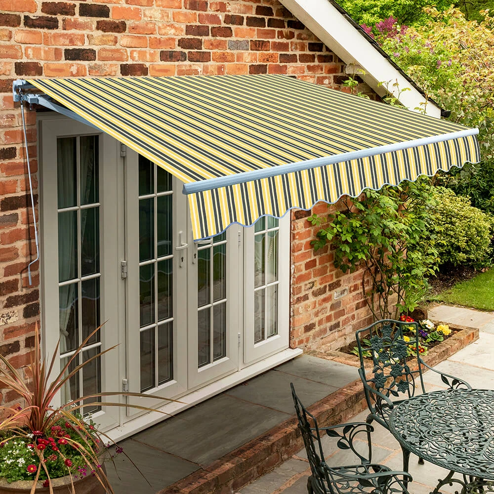 4.5m Standard Manual Awning, Yellow And Grey Stripe 1 4.5m Standard Manual Awning, Yellow And Grey Stripe