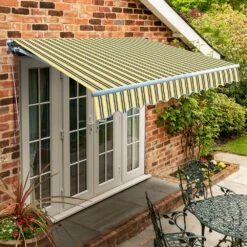 4.0m Standard Manual Awning, Yellow And Grey Stripe