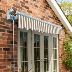 4m Standard Manual Awning, Mocha Brown And White Stripe -Primrose Awnings Standard brown white swatch 1 0c3eb8d4 ac36 4be7 b622 7c1cc37e617d