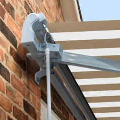 4m Standard Manual Awning, Mocha Brown And White Stripe -Primrose Awnings Standard brown white swatch 3 7e470175 771d 46e1 949a a9b083720eb8