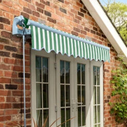 4.0m Standard Manual Awning, Green And White Stripe -Primrose Awnings Standard green and white sml 1 033fad35 dae8 40f0 9b32 097bad60f6c5