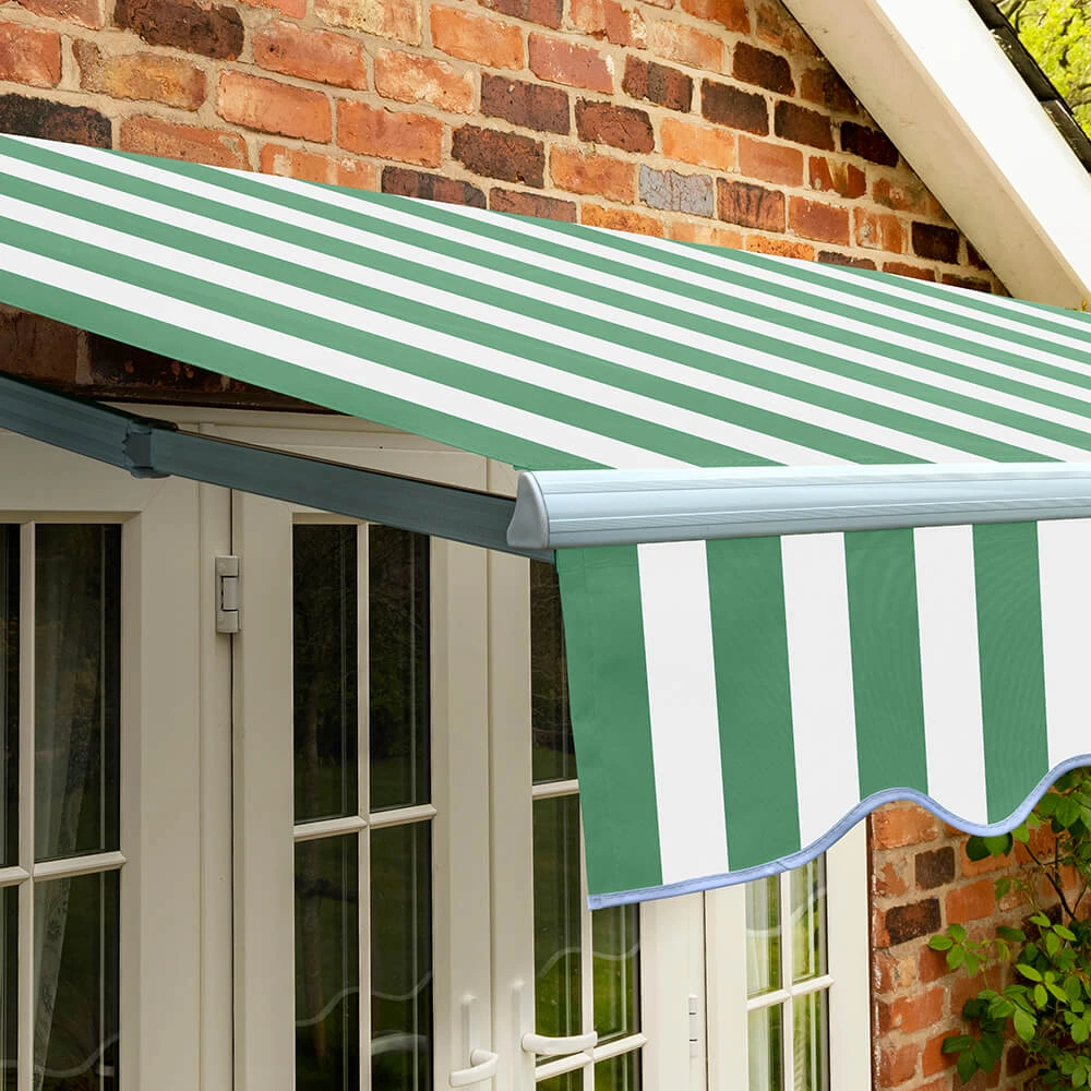 2.5m Standard Manual Awning, Green And White Even Stripe 7 2.5m Standard Manual Awning, Green And White Even Stripe - Image 7