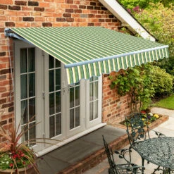 3.5m Standard Manual Awning, Green Stripe Acrylic