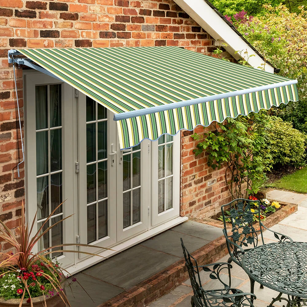 3.5m Standard Manual Awning, Green Stripe Acrylic 1 3.5m Standard Manual Awning, Green Stripe Acrylic