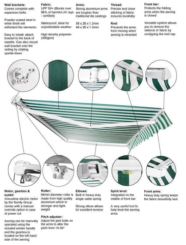 2.5m Half Cassette Electric Patio Awning, Multi Stripe 3 2.5m Half Cassette Electric Patio Awning, Multi Stripe - Image 3