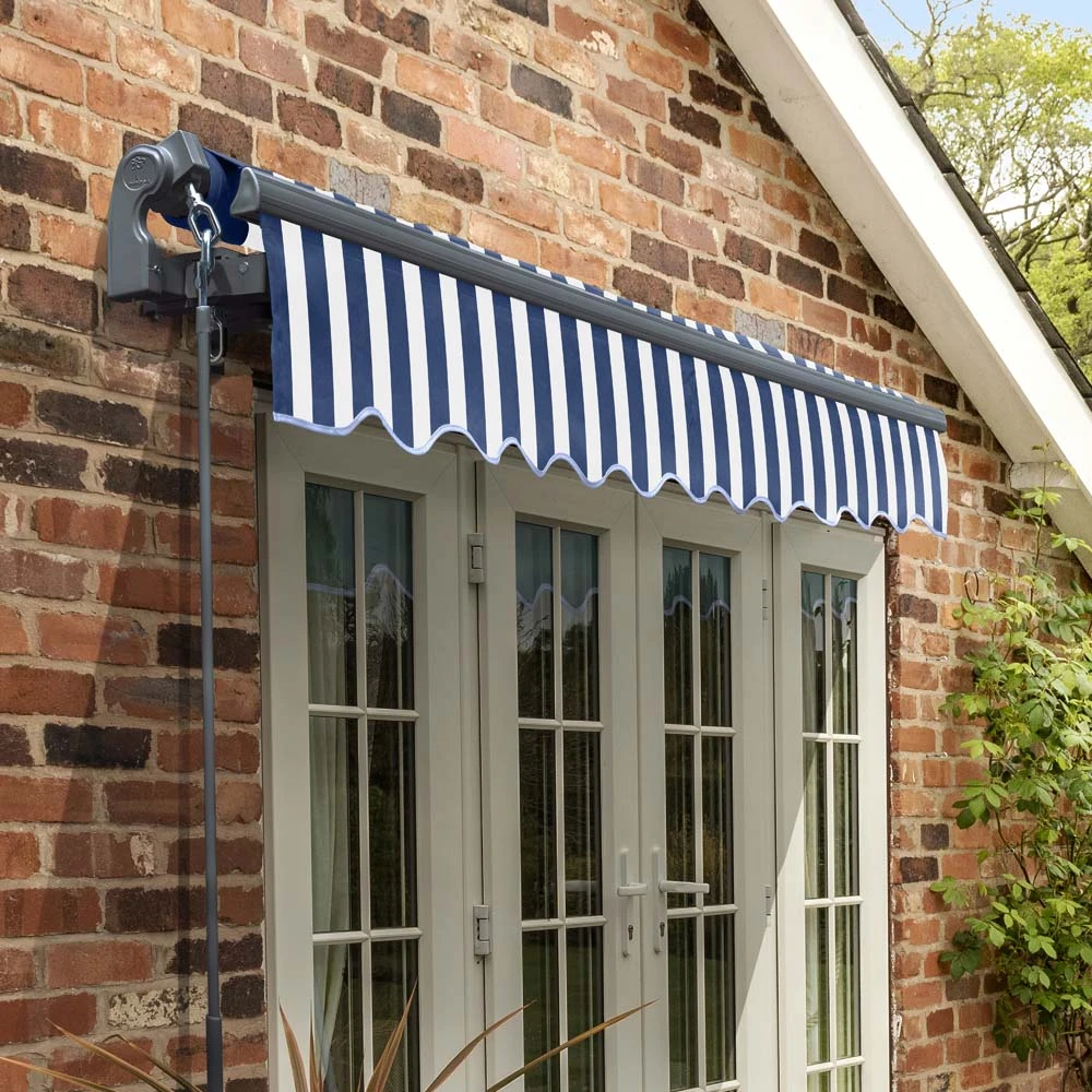 2.5m Standard Manual Blue And White Awning (Charcoal Cassette) 2 2.5m Standard Manual Blue And White Awning (Charcoal Cassette) - Image 2