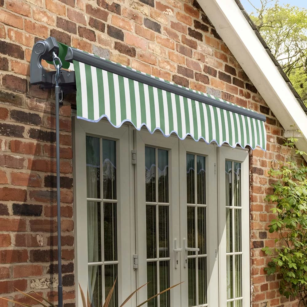 2.5m Standard Manual Green Stripe Awning (Charcoal Cassette) 2 2.5m Standard Manual Green Stripe Awning (Charcoal Cassette) - Image 2