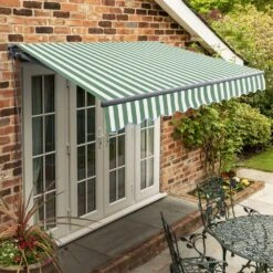 2.5m Standard Manual Green Stripe Awning (Charcoal Cassette)