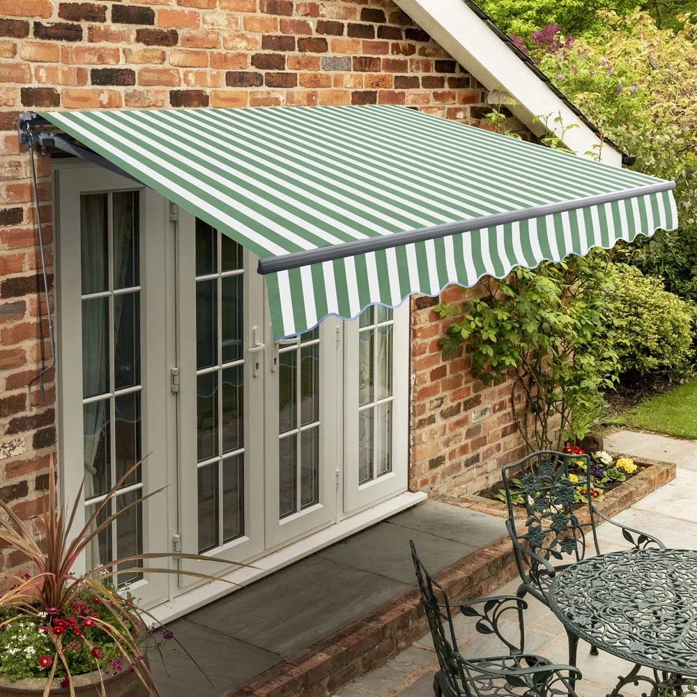 2.5m Standard Manual Green Stripe Awning (Charcoal Cassette) 1 2.5m Standard Manual Green Stripe Awning (Charcoal Cassette)