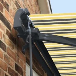 2.5m Standard Manual Yellow And Grey Awning (Charcoal Cassette) 11 2.5m Standard Manual Yellow And Grey Awning (Charcoal Cassette) -Primrose Awnings awn standard charcoal yellowgreystripe 3