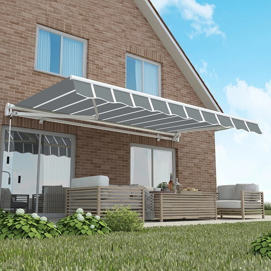 4.0m Budget Manual Awning, Pin Striped Grey 1 4.0m Budget Manual Awning, Pin Striped Grey
