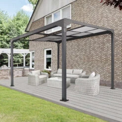 12.8ft X 10ft Anthracite Pergola Garden Canopy With Retractable Sliding Roof