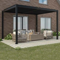 3m X 4m Deluxe Charcoal Pergola With Louvered Shutter Roof By Primrose Living