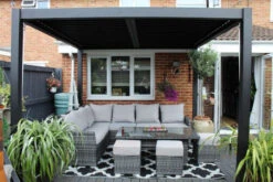 3m X 4m Deluxe Charcoal Pergola With Louvered Shutter Roof By Primrose Living 7 3m X 4m Deluxe Charcoal Pergola With Louvered Shutter Roof By Primrose Living -Primrose Awnings pr0000003047 card3 lg
