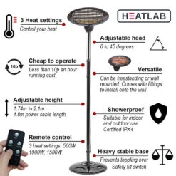 Freestanding Electric Quartz Bulb Patio Heater W/ Remote | Heatlab® 28 Freestanding Electric Quartz Bulb Patio Heater W/ Remote | Heatlab® -Primrose Awnings pr0000007893 card10 lg
