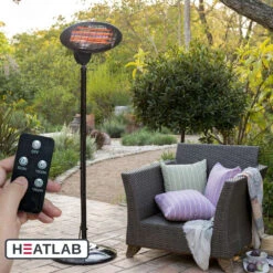 Freestanding Electric Quartz Bulb Patio Heater W/ Remote | Heatlab® 29 Freestanding Electric Quartz Bulb Patio Heater W/ Remote | Heatlab® -Primrose Awnings pr0000007893 card11 lg