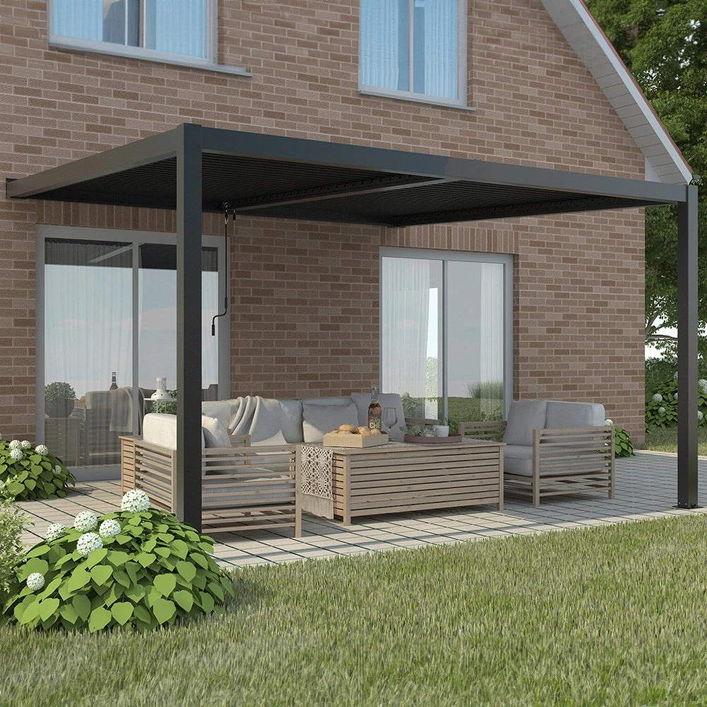 3m X 3m Deluxe Charcoal Wall Mounted Veranda With Louvered Shutter Roof 7 3m X 3m Deluxe Charcoal Wall Mounted Veranda With Louvered Shutter Roof - Image 7