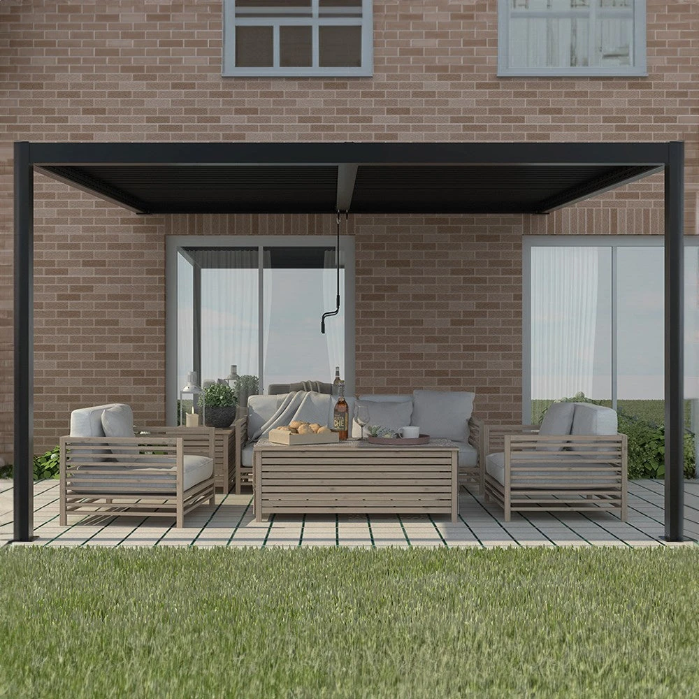 3m X 3m Deluxe Charcoal Wall Mounted Veranda With Louvered Shutter Roof 9 3m X 3m Deluxe Charcoal Wall Mounted Veranda With Louvered Shutter Roof - Image 9