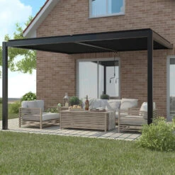 4m X 3m Deluxe Charcoal Wall Mounted Veranda With Louvered Shutter Roof