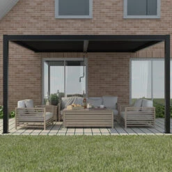 4m X 3m Deluxe Charcoal Wall Mounted Veranda With Louvered Shutter Roof -Primrose Awnings pr0000061100 card4 lg