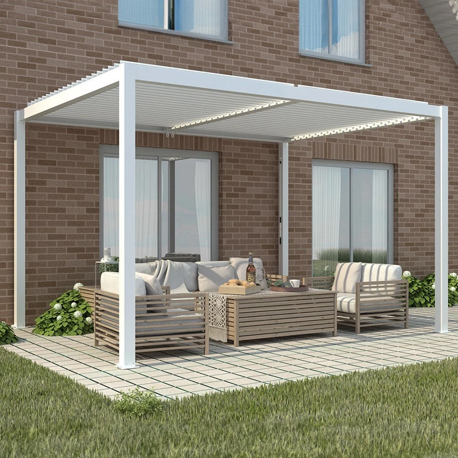 3m X 3m Deluxe White Veranda With Louvered Shutter Roof 1 3m X 3m Deluxe White Veranda With Louvered Shutter Roof