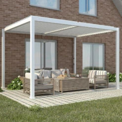 4m X 3m Deluxe White Veranda With Louvered Shutter Roof