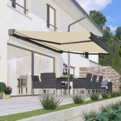5.0M Deluxe Wireless Full Cassette Electric Awning With Lights (Charcoal Cassette) | Ivory