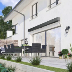 4.5M Deluxe Wireless Full Cassette Electric Awning With Lights (Charcoal Cassette) | Pin Stripe Grey -Primrose Awnings pr0000061634 card3 lg