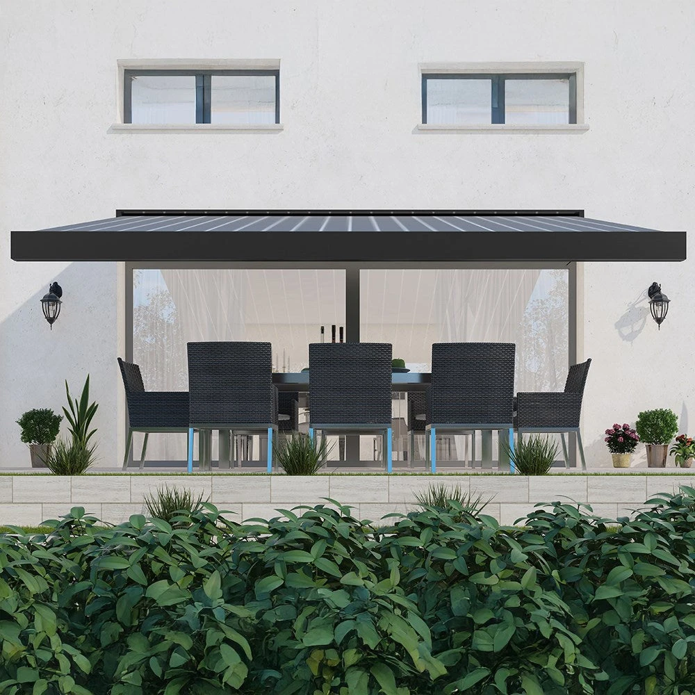 2.5M Deluxe Wireless Full Cassette Electric Awning With Lights (Charcoal Cassette) | Pin Stripe Grey 2 2.5M Deluxe Wireless Full Cassette Electric Awning With Lights (Charcoal Cassette) | Pin Stripe Grey - Image 2