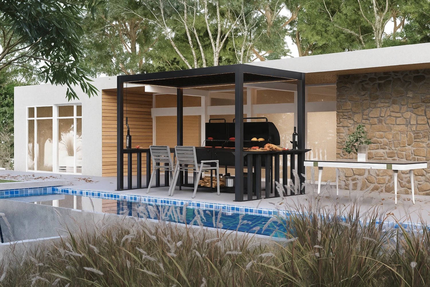 2.5m X 1.5m Deluxe BBQ Pergola With Louvered Shutter Roof By Primrose Living 2 2.5m X 1.5m Deluxe BBQ Pergola With Louvered Shutter Roof By Primrose Living - Image 2