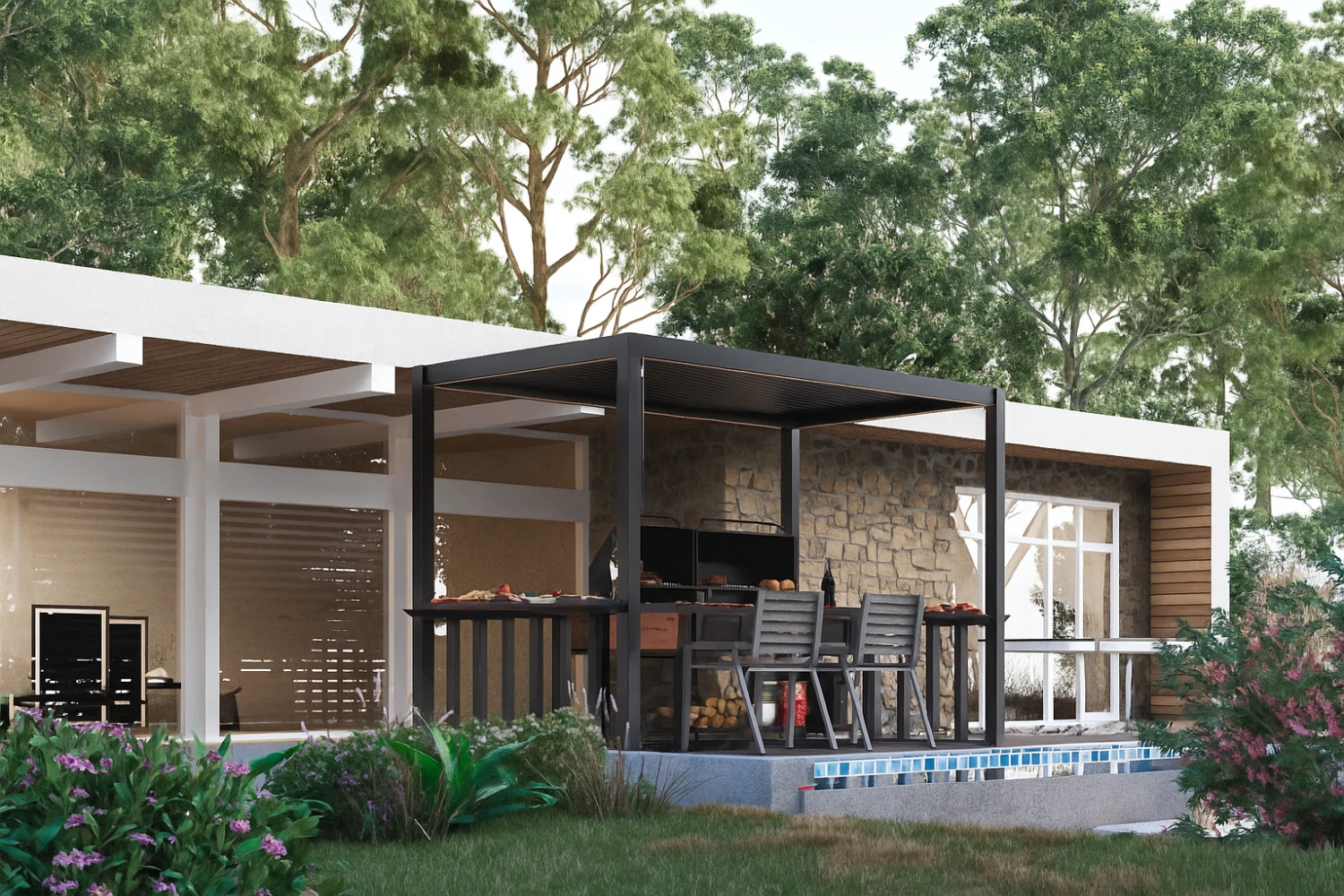 2.5m X 1.5m Deluxe BBQ Pergola With Louvered Shutter Roof By Primrose Living 3 2.5m X 1.5m Deluxe BBQ Pergola With Louvered Shutter Roof By Primrose Living - Image 3