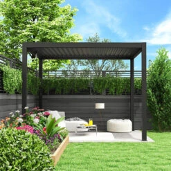 3m X 3m Charcoal Pergola With Steel Louvered Shutter Roof By Primrose Living -Primrose Awnings pr0000063180 card3 lg 1