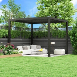 3m X 3m Charcoal Pergola With Steel Louvered Shutter Roof By Primrose Living -Primrose Awnings pr0000063180 card4 lg 1